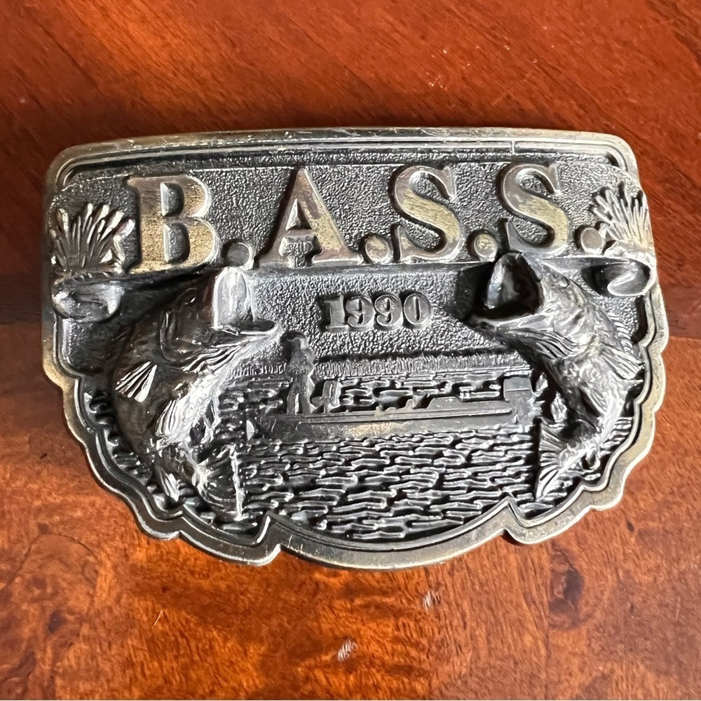 Vintage Belt Buckle 1990 BASS Anglers Sportsman Society Fish Fishing Fisherman